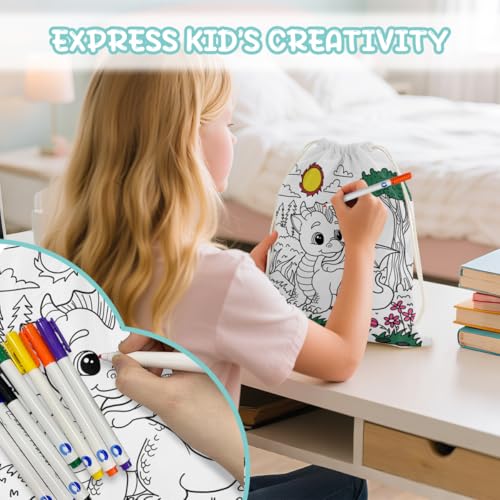 Dragon Coloring Bag for Kids Drawstring Backpack DIY Painting Art Back to School Supplies Pouch Birthday Party Favors2