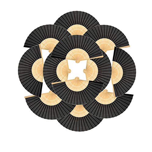 Lysa® Folding Fan White Silk Bamboo Handheld Folded Fan-12pcs, Bridal Dancing Props Church Wedding Gift Party Favors Home Office DIY Decoration (Black)