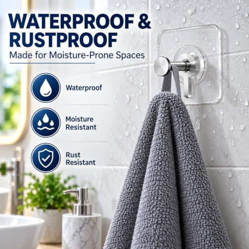 Image of Zista Self Adhesive Wall Hooks Heavy Duty, Pack of 10 | Transparent Sticky Hooks with Stainless Steel Hanger | Waterproof No Drill No Nail Hooks for Bathroom, Kitchen, Home & Office