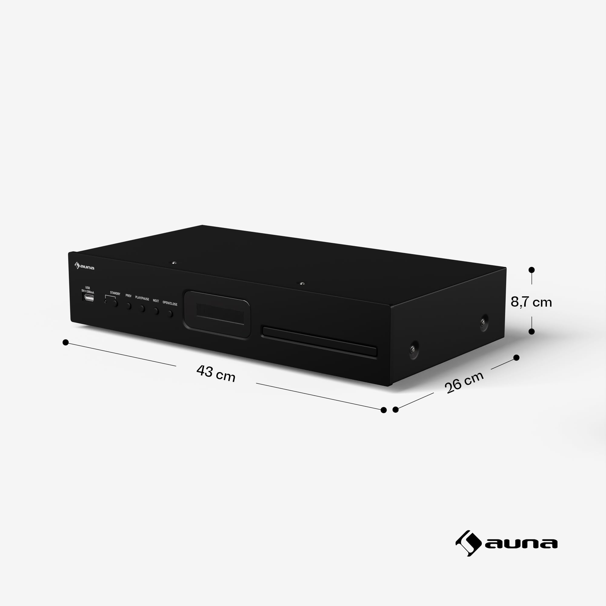 Auna Art22 Reproductor de CD Alta Fidelidad con Unidad de Ranura, Entrada USB, Reproducción CD-MP3, Mando a Distancia, Salidas Óptica & Coaxial – 130W – Negro