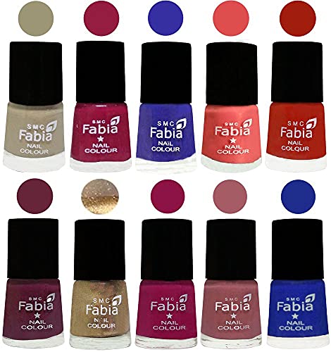 Image of SMC Fabia ALL IN ONE (PACK OF 10), Long Lasting Glossy Nail Polish, 6 ml Each, All Vibrant Colours,01725