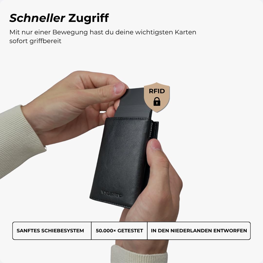 Premium Smart Wallet mit Münzfach - Geldbörse mit RFID Schutz für 12 Karten - Slim Wallet Herren und Damen - Kartenetui - Kleine Portemonnaie - Expedition Schwarz
