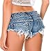 Women's Low Rise Jean Shorts with Hole Summer Frayed Hem Denim Short Pants Sexy Distressed Hot Pant Thong Jeans (Blue,Small)