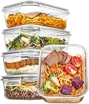 Vtopmart 5 Pack 36oz Glass Food Storage Containers with Lids, Meal Prep Containers, Airtight Lunch Containers Bento Boxes with Snap Locking Lids for Microwave, Oven, Freezer and Dishwasher