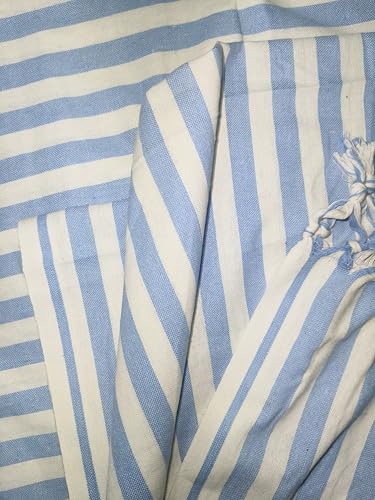 Image of Khadi Handloom Handmade 210TC Single Bed Sheet Cotton 7.5X5 feet Superfine Premium Cotton bedsheet Single Bed Combo & Single Pack (Sky-stripe-90X53, Full)