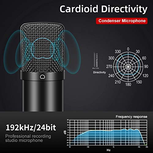Microfone USB Studio PC profissional 192KHZ/24Bit Podcast Kit de microfone condensador cardioide com