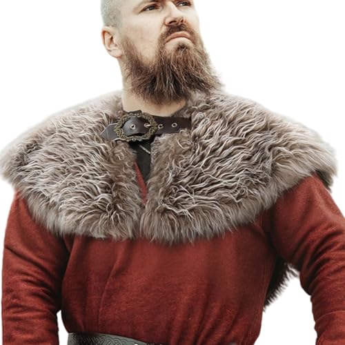 YROHGKPN Faux Schulterwickel mit Schnallenverschluss Krieger LARP Cosplay Kostüm Schal für Halloween Vikinges Kunstpelzkragen, marrón, Talla única