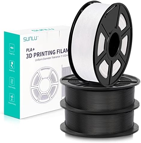 SUNLU PLA+ 3D Printer Filament Bundle, 3KG PLA Plus Filament 1.75mm, Toughness Enhanced 3D Filament, Dimensional Accuracy +/- 0.02 mm, 1 kg Spool(2.2 LBS), 3Pack, Black+Black+White