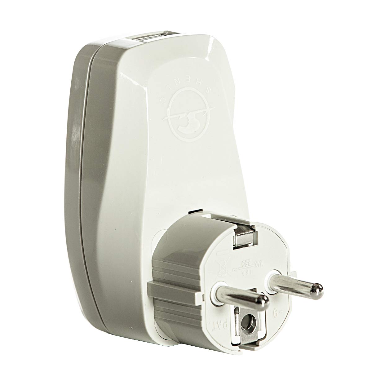 OREI 3 in 1 Schuko Travel Adapter Plug with USB and Surge Protection - Grounded Type E/F - Germany, France & More- White