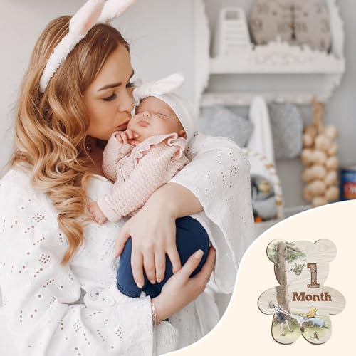 Impression recto verso mois pour bébé avec jalons Winnie l'ourson bois
