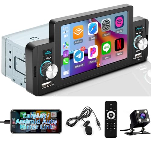 Hikity Autoradio 1 Din Carplay Android Auto Bluetooth, 5