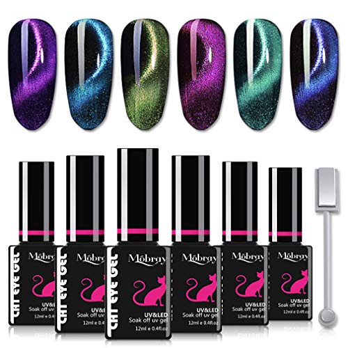Mobray UV Gel Nail Polish Set 3D Gel Polish Cat Eye UV Nail Polish Gel, 6 Colors Soak Off Gel Polish Beauty and Nail Care Products 12ml Nail Art Gift Box UV LED Nail Gel Set(Kit 1)