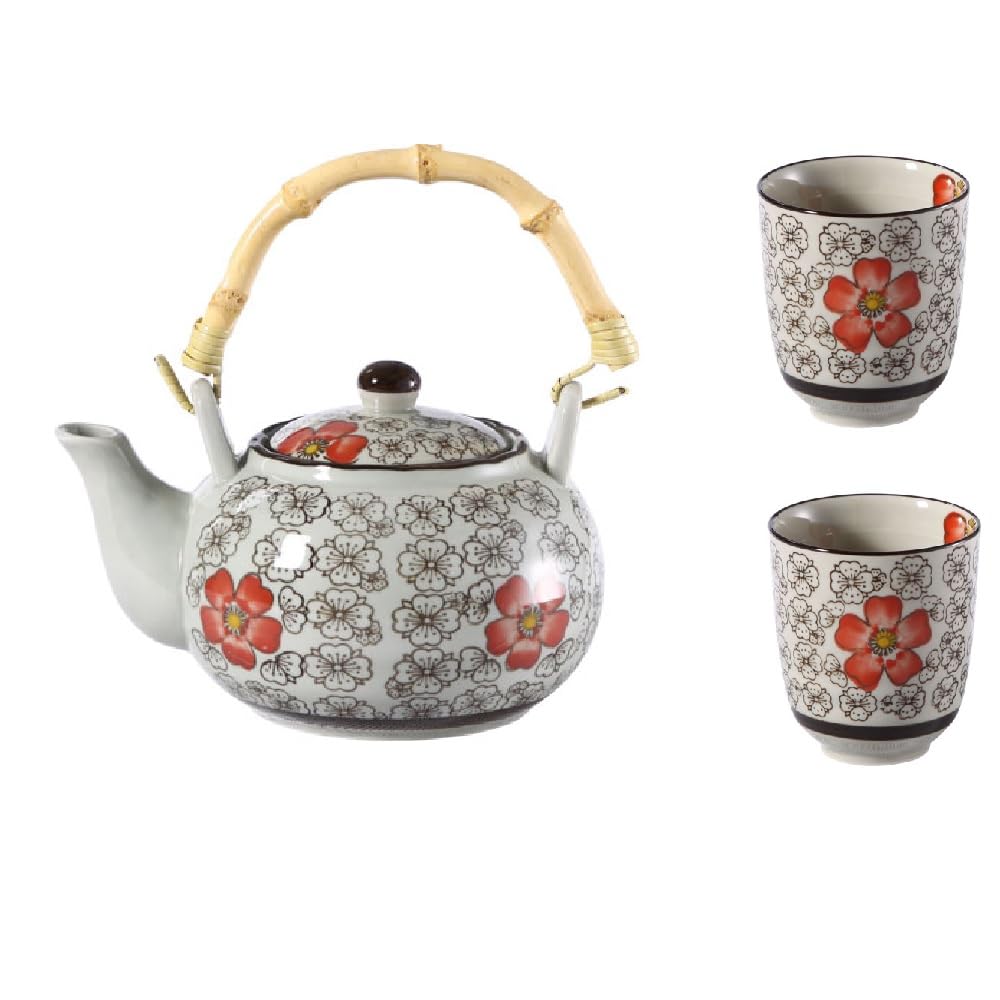 Nishida Red Camellia Ceramic Teapot Set