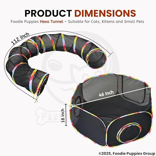 Image of Foodie Puppies Foldable Cats Enclosures Playground Portable Cat Tent with Circle Tunnel and Storage Bag - (Hexa Tunnel) Ideal for Training Indoor Cat Play Tunnel for Cats, Kittens and Small Animals
