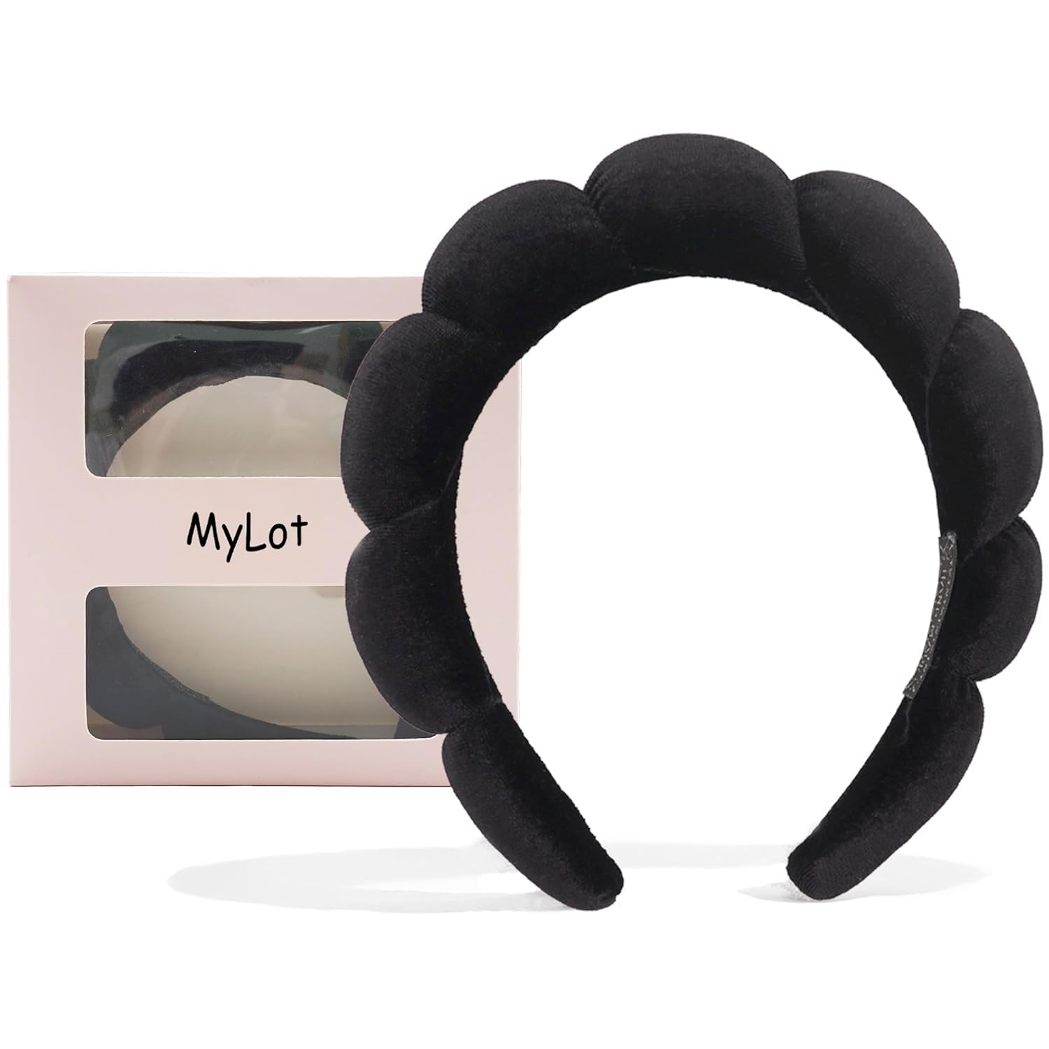 Mylot Spa Headband for Women Sponge Headband Soft Clouds Hairband Makeup Headbands for Women Girls Shower Sports Beauty Removal Skincare Black