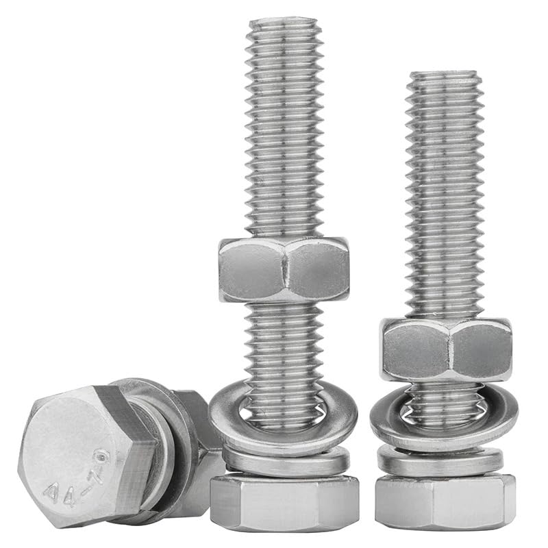 SS304 Acciaio Inox Bulloni Esagonali Tappo Viti a Testa con Dadi Esagonali Rondelle a Molla Piatta (50,M8 x 12mm)