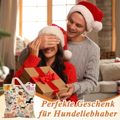 VOYANTE Stoffbeutel Bedruckt, Canvas Tote Bag, Lustige Hunde Muster, Hunde Geschenke, Wiederverwendbar Einkaufstasche, Geschenk Buchliebhaber, Hundeliebhaber Deko Stofftasche für Kollegen