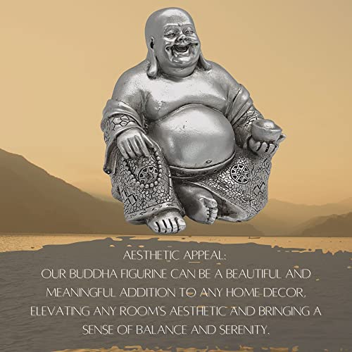 Bellaa 25761 Laughing Buddha Statue Lucky Happy Sitting 6 Inch (Silver Buddha) #TOP2