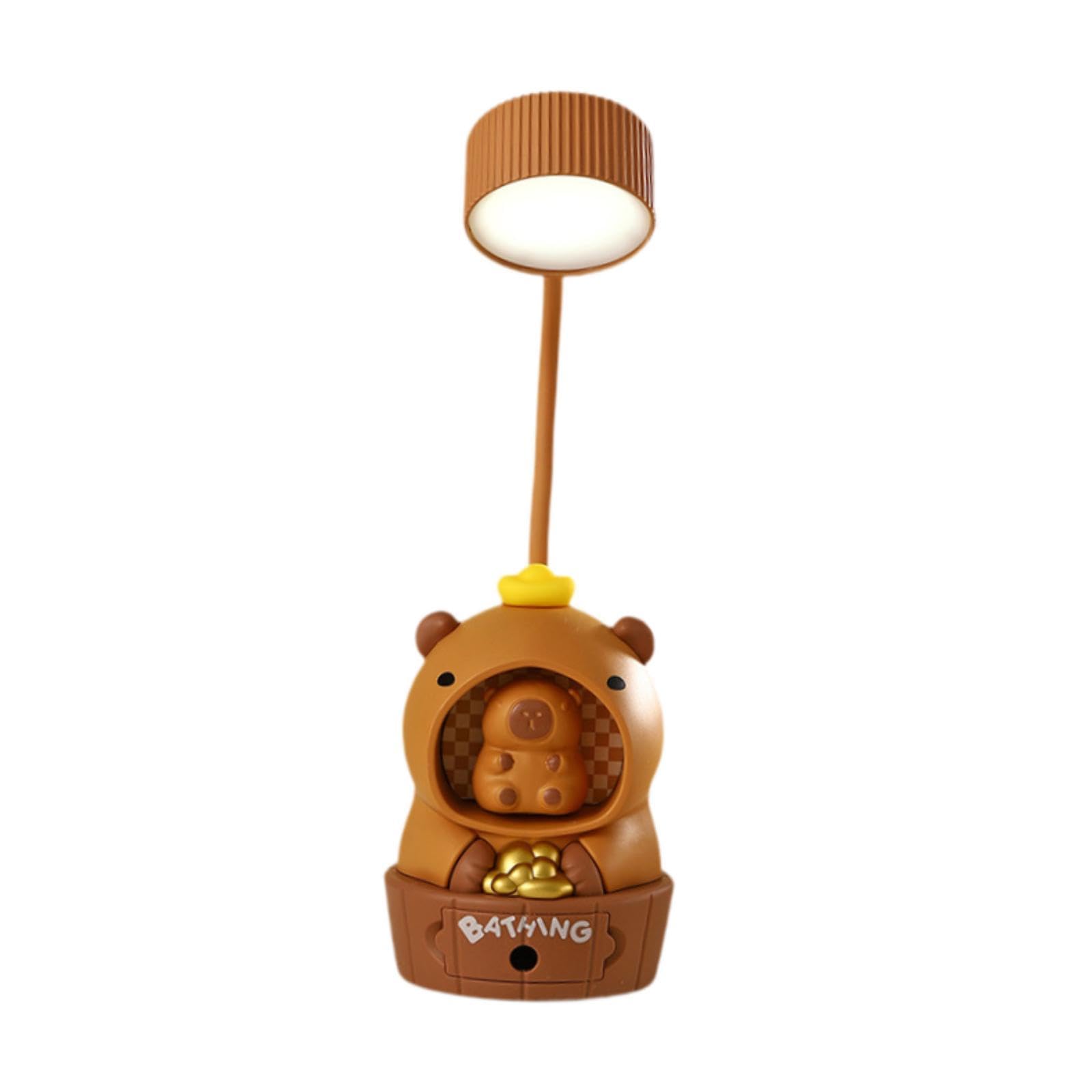 Fenteer Cute Capybara Led Desk Lamp for Kids, Reading Light,Rechargeable Portable Table Light with Pencil Sharpener for Bedroom, Ingot
