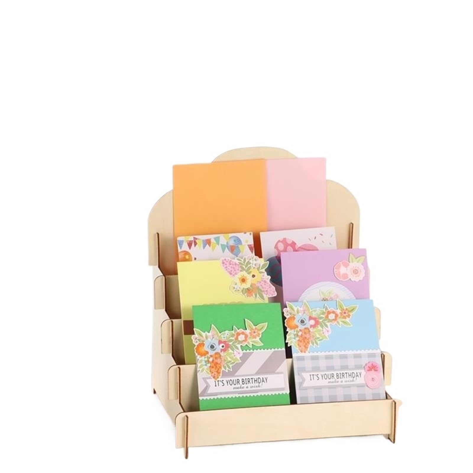 Huwoyg One Color 2Pcs/Set Greeting Card Display Stands 4-Tier Wooden Sticker Racks Organizers Blank Retail Shelves Storage For Cards