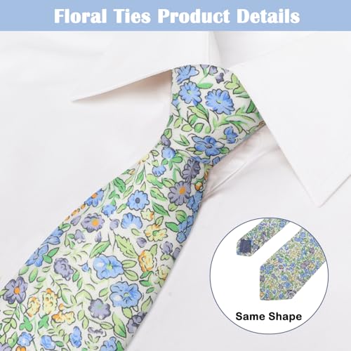Image of Mantieqingway Men's Cotton Floral Neck Tie 2.56'' Printed Skinny Tie