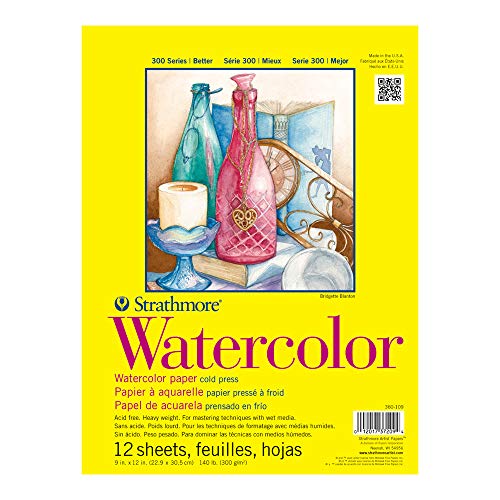 Strathmore 300 Series Watercolor Paper Pad, Tape Bound, 9x12 inches, 12 Sheets (140lb/300g) - Artist Paper for Adults and Students - Watercolors, Mixed Media, Markers and Art Journaling Strathmore 300 Series Watercolor Paper Pad, Tape Bound, 9x12 inches, 12 Sheets (140lb/300g) - Artist Paper for Adults and Students - Watercolors, Mixed Media, Markers and Art Journaling