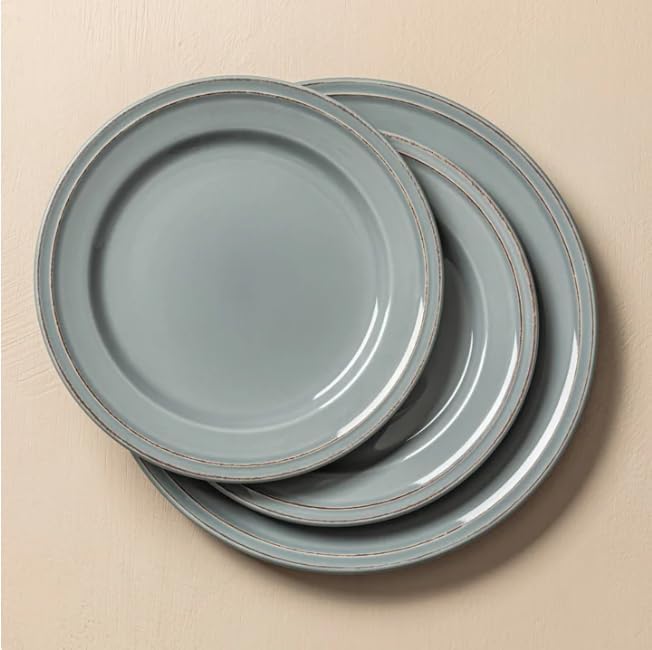Over&back Lake Como 16 Piece Dinnerware Set Blue – Premium Stoneware Dishes – Service for 4 – Includes Dinner Plates, Salad Plates, Bowls – Reactive Glaze Finish – Microwave & Dishwasher Safe