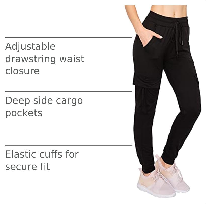 ALWAYS Cargo Jogger Pants for Women, High Waisted Sweatpants with Pockets, Super Soft Casual Lounge Pants for Athletic Yoga & Gym, Cotton Drawstring Trousers, Black S - image 4