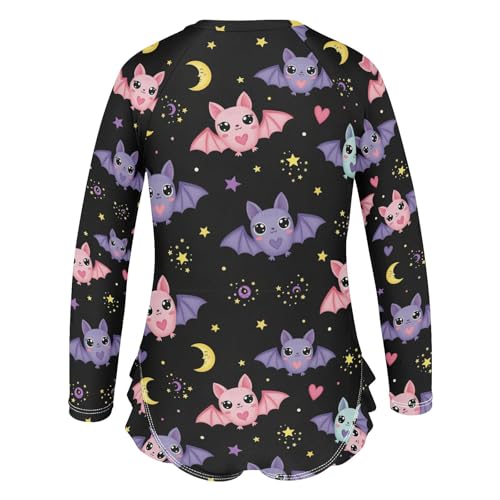 Cute Bats on Black Background Girls Rash Guard Swimsuits Long Sleeve One Pieces Bathing Suit UPF 50+ Zipper Swimwear3