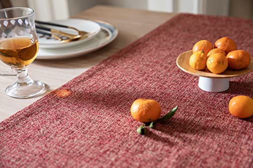 Image of ZeeMart Burlap Style Farmhouse Table Runners 72 Inches Long, Red Rustic Woven Dining Table Runner for Everyday Use, 14x72 Inches, Red