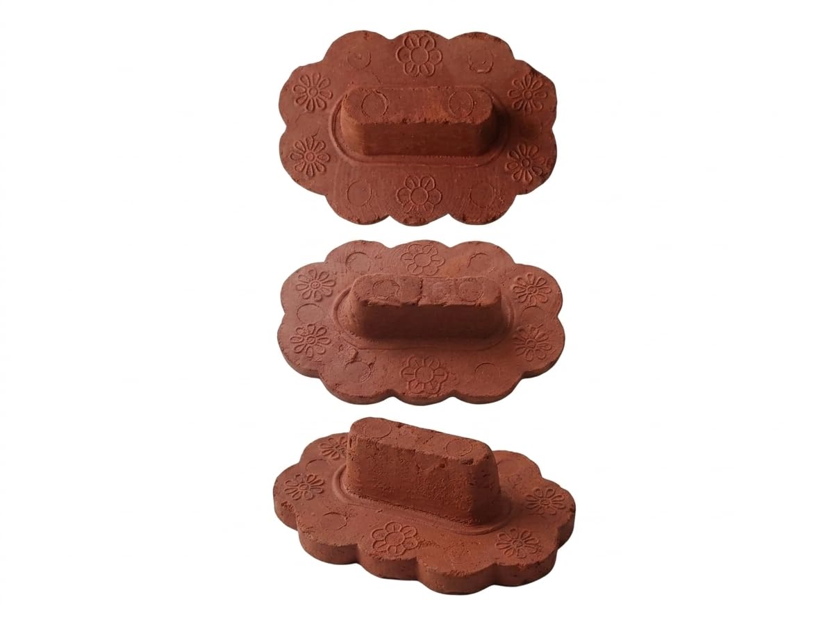 Terracotta Foot Scrubber, Floral Embossed, Clay, Oval Shape, Spa Pedicure Tool, Set of 3-image-4