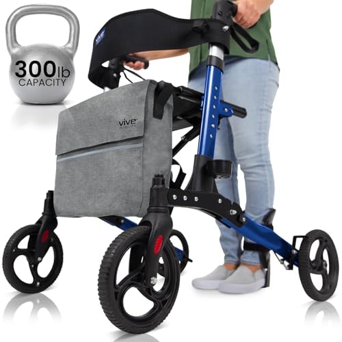 Vive Tall Rollator Walker with Seat for Seniors, Men - All Terrai...