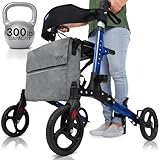 Vive Tall Rollator Walker with Seat for Seniors, Men - All Terrain, Rolling, Folding, Heavy Duty, Medical, Extra Large 4 Wheels, Brakes, with Bag - for Adults, Lightweight Premium Scooter Aid