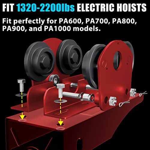 Acemaker 1 Ton Electric Hoist Trolley, I-Beam Trolley For Pa600 To Pa1000 Electric Hoist, 2.68In - 4.33In Adjustable Flange Manual Trolley Rollers Overhead Garage Hoist System, 2204Lbs (Red)… #TOP2