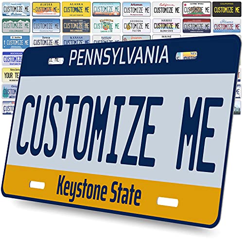 Custom State License Plate - 12x6 - 50 States | Personalized Pennsylvania State License Plate with Your Name, Text - UV Protected Car Tag for Front of Car, Placas para Carro Personalizadas