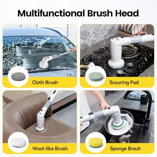 Image of Electric Spin Scrubber, Cordless Cleaning Brush Shower Scrubber Up to 550 RPM with 9 Replaceable Brush Heads, Bathroom Scrubber Adjustable Extension Handle for Cleaning Bathroom Kitchen(Grey)