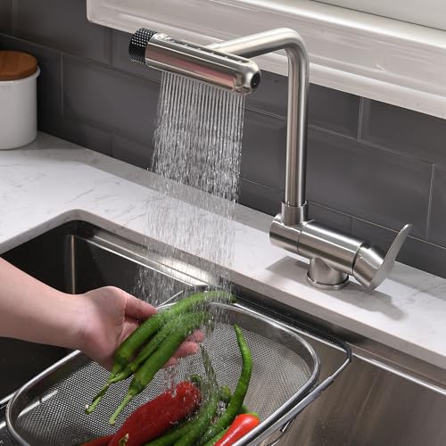 Vorfenster Küchenarmatur Klappbar,4 Wassersprühmodi, Hochdruck Wasserhahn Küche Vorfenster, Vorfenster Armatur Flexible Mischbatterie Küche Hochdruck Armatur Küche Aus 304Edelstahl