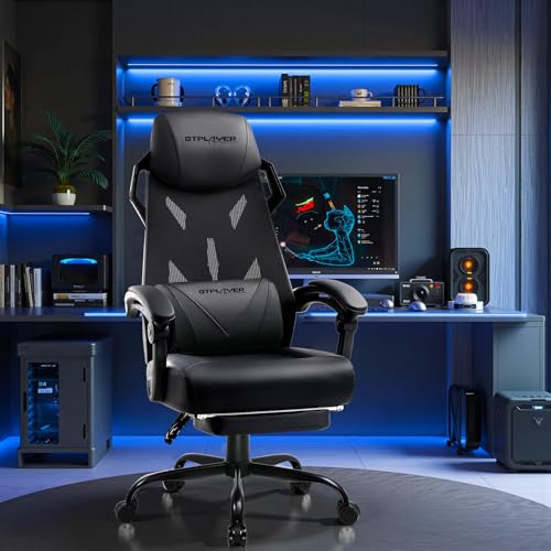 GTPLAYER Computer Chair with Adjustable Footrest, Ergonomic Gaming Chair with Headrest and Lumbar Support, Breathable Mesh Office Chair for Adults, High Back Reclining Desk Chair for Gaming and Office