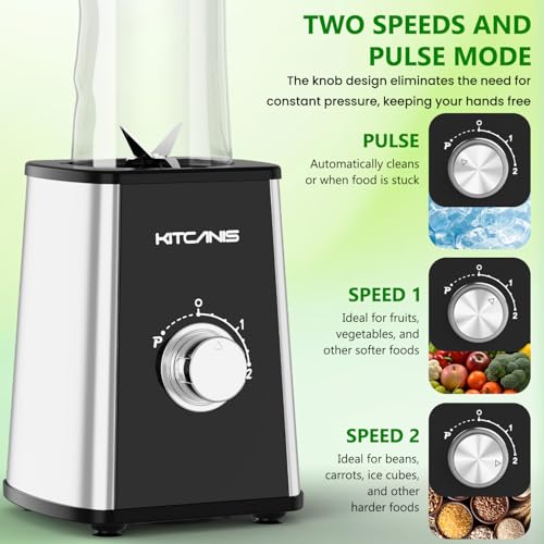 KITCANIS Mixer Smoothie Maker 800W, 3 in 1 Multifunctional Smoothie Blender with 3 Adjustable Speeds, 600ML Portable Bottle and 300ML Grinding Cup for Ice, Fruit, Vegetable, nut, BPA-Free - Image 8