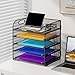Cawukege 5 Tier Paper Organizer with Handle, Black Metal Mesh Desk Organizer File Folder Paper Letter Tray Desktop Document Sorter for Classroom, School, Office Accessories Organization and Storage