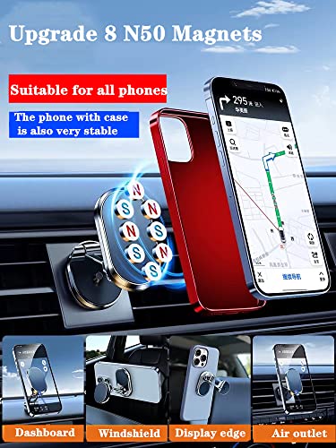 Magnetic Phone Holder For Car Alloy Folding Magnetic Car Phone Holder [Super Strong 8 Magnets] Car Magnetic Phone Mount 360° Rotation Magnetic Cell Phone Holder Dashboard Car Mount For All Phone #TOP4