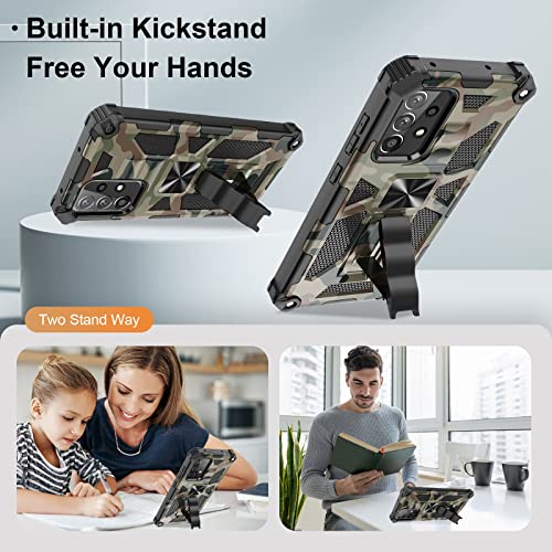 [2 Pack] For Samsung Galaxy A73 5G Case With Kickstand + 1 Screen Protector, Yvpwt Military Grade Camouflage Anti-Drop Protection Heavy Duty Rugged Durable Case (A73 5G, Army Green) #TOP3