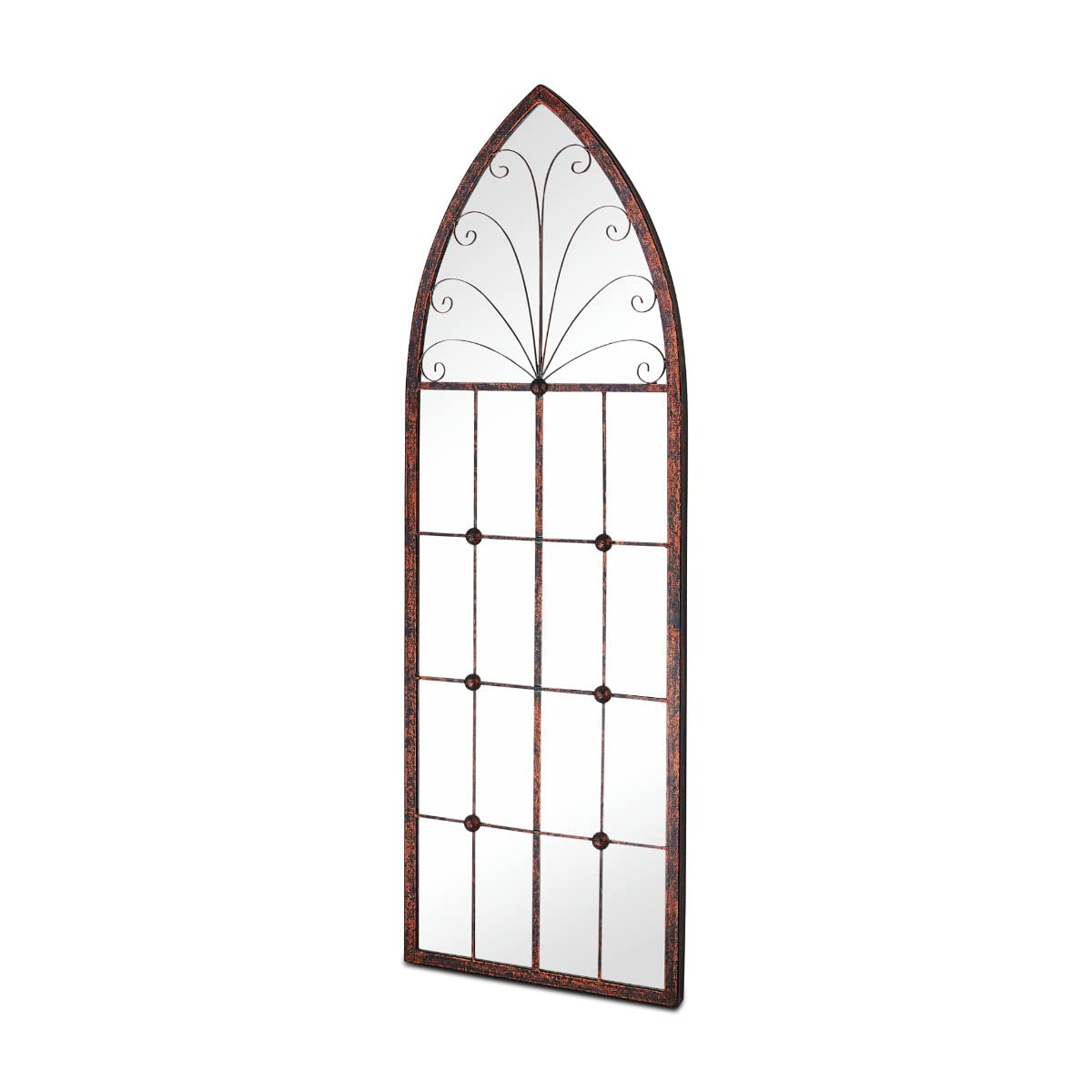 MirrorOutlet Large Metal Rustic Arched Shaped Window Garden Outdoor Mirror Bronze 120cmX40cm, Brown