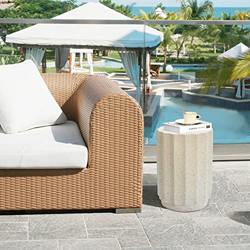 Luxenhome Off White With Gray Cement Indoor Outdoor Stool And Side Table #TOP2
