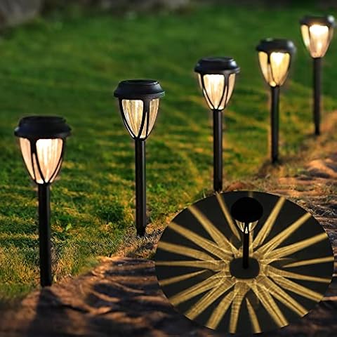 Dynaming 10 Pack Outdoor Solar Pathway Lights, Solar Powered Garden Decorative Lights, Auto On/Off & Waterproof Landscape Lighting for Lawn Patio Yard Walkway Deck Driveway, Warm White Cover
