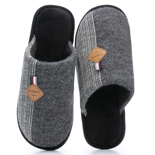 Image of GOEWY Mens Two-Tone House Slippers with Memory Foam Cozy Warm Slip On House Shoes for Indoor Outdoor Gifts for Men Him Dad