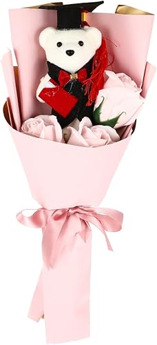 Alipis Ramo de flores artificiales de graduación, mini ramo de oso de graduación, ramo de rosas de oso, ramo de muñecas, arreglos florales de