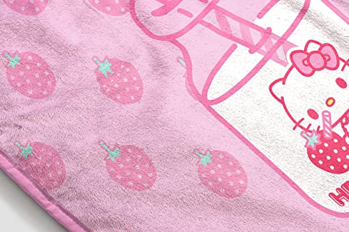 Hello Kitty Strawberry Milk Throw Blanket - Measures 46 X 60 Inches, Kids Bedding Features Kitty White - Fade Resistant Super Soft Fleece (Official Hello Kitty Product) #TOP2