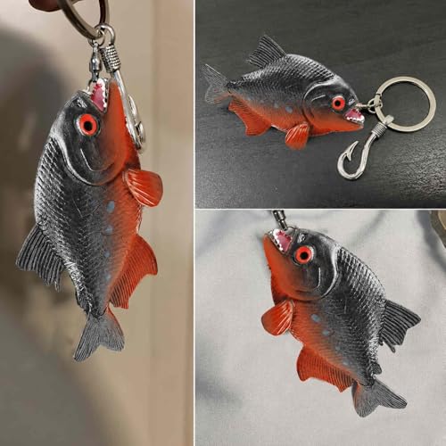 Image of Bass Fishing Keychain Gifts, Bass Fish Key Chain for Men, Cool Fishing Keychain Stuff Funny for Fishing Lovers, Fisherman Gifts for Dad, Boyfriends, Stocking Stuffers (Piranha)