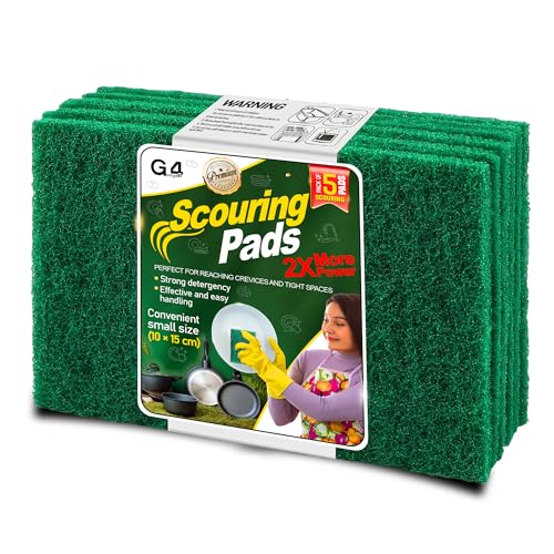 G4GADGET Heavy Duty Scouring Pads Green 5 Pack (3.9 x 5.9 inch / 10 x 15 cm) Non-Scratch Multipurpose Scrubber for Kitchen Sink Pots Pans & Dish Cleaning Durable Reusable Scourers